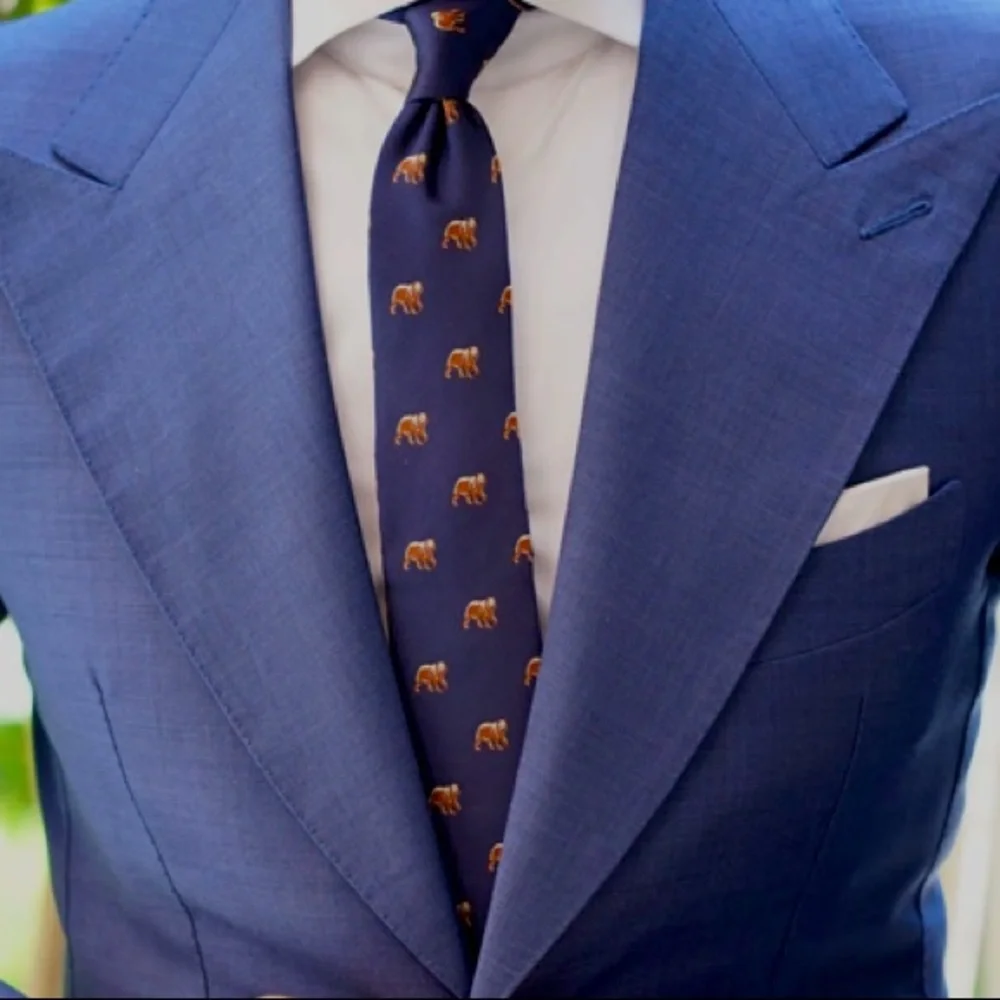 Navy Blue Tie with Gold Bear Motif - Men's Accessory